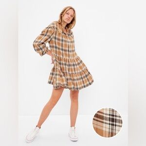 NWOT - GAP Plaid Tiered Mini Dress in Camel Plaid - Size L (Tall)